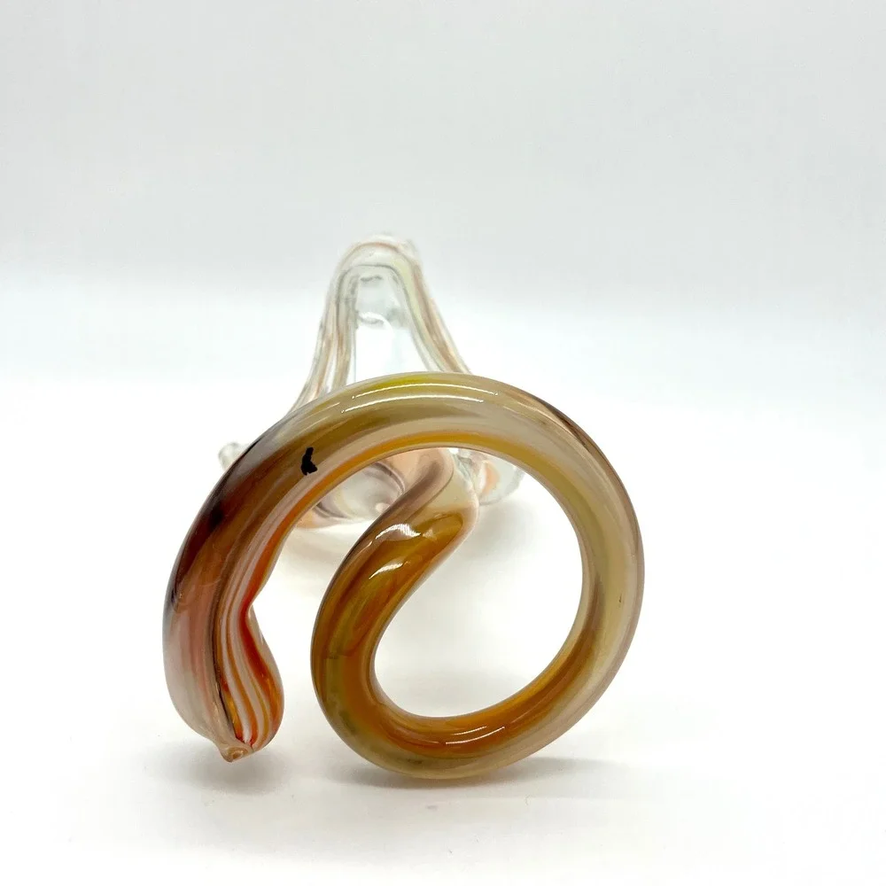 Art Glass Vase Swirl Design Amber Brown Clear Decor Bud‎ Vase